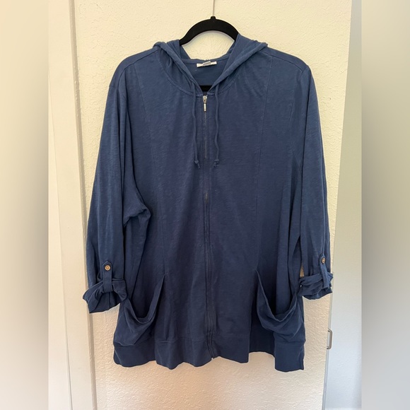 J. Jill Tops Jjill Navy Blue Zip Up Roll Tab Hoodie Poshmark